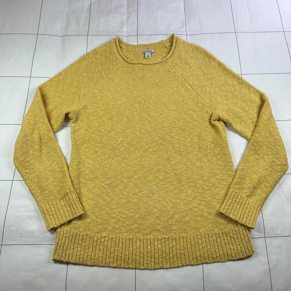 L.L.Bean Sweater Womens Small Yellow Midweight Cotton Slub Rollneck Pullover